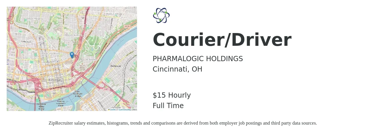 PHARMALOGIC HOLDINGS job posting for a Courier/Driver in Cincinnati, OH with a salary of $16 Hourly with a map of Cincinnati location.