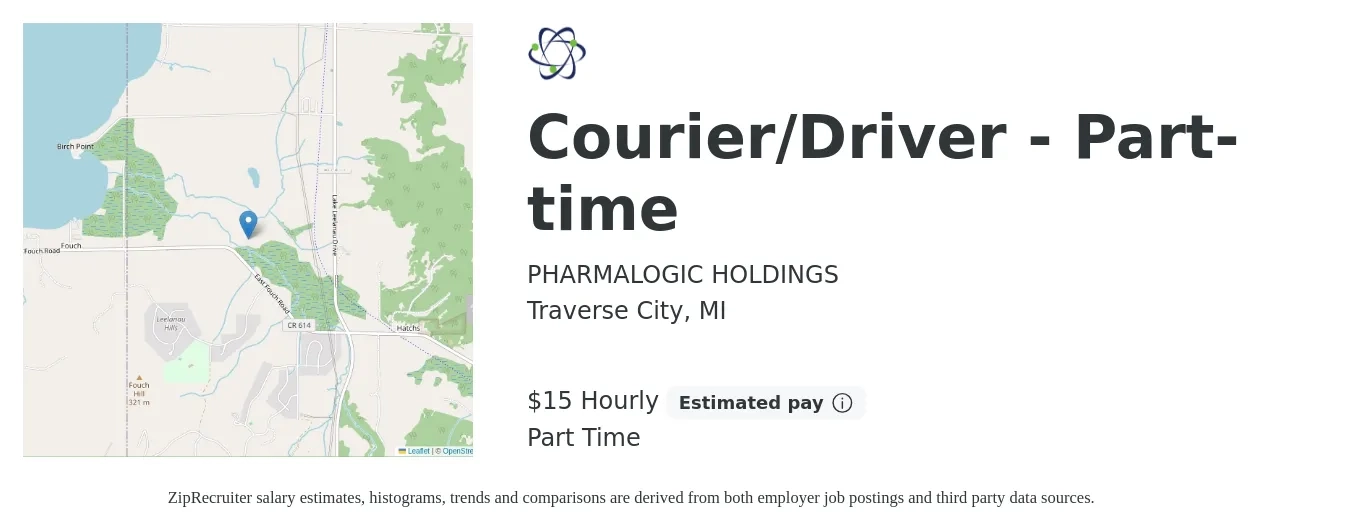 PHARMALOGIC HOLDINGS job posting for a Courier/Driver - Part-time in Traverse City, MI with a salary of $16 Hourly with a map of Traverse City location.