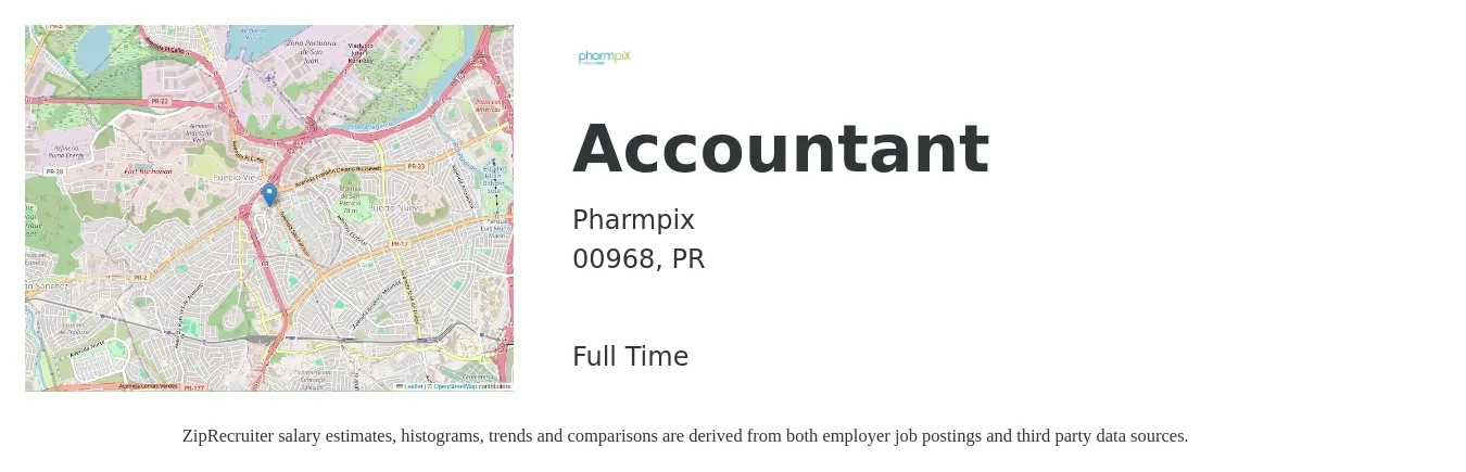 Pharmpix job posting for a Accountant in 00968, PR with a salary of $43,900 to $64,400 Yearly with a map of 00968 location.