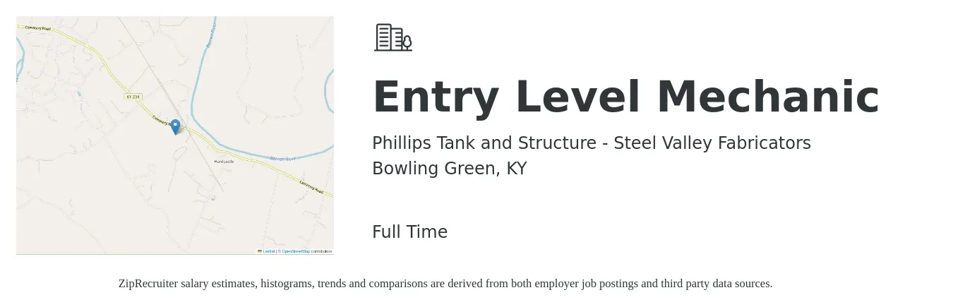 Phillips Tank and Structure - Steel Valley Fabricators job posting for a Entry Level Mechanic in Bowling Green, KY with a salary of $20 to $30 Hourly with a map of Bowling Green location.