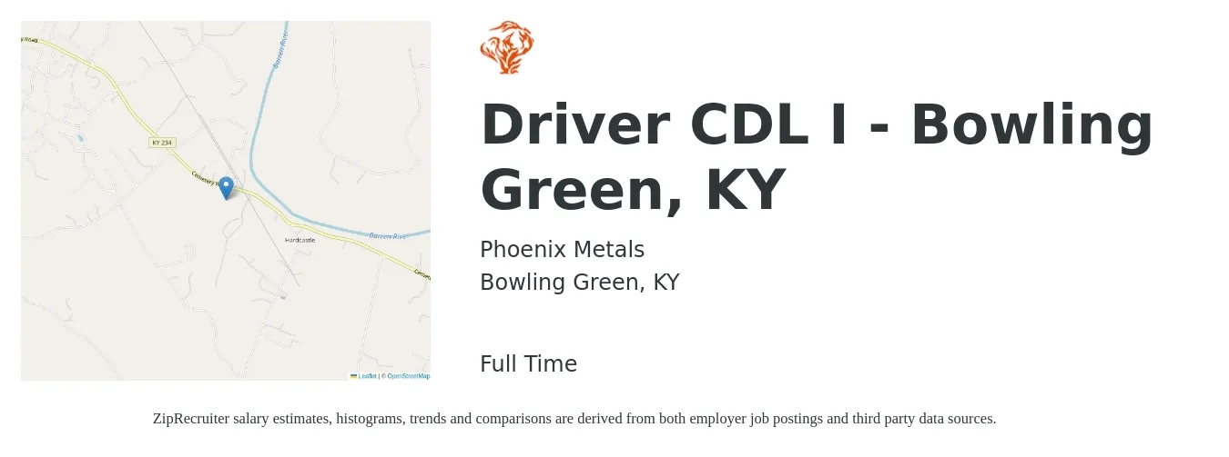 Phoenix Metals job posting for a Driver CDL I - Bowling Green, KY in Bowling Green, KY with a salary of $24 to $42 Hourly with a map of Bowling Green location.