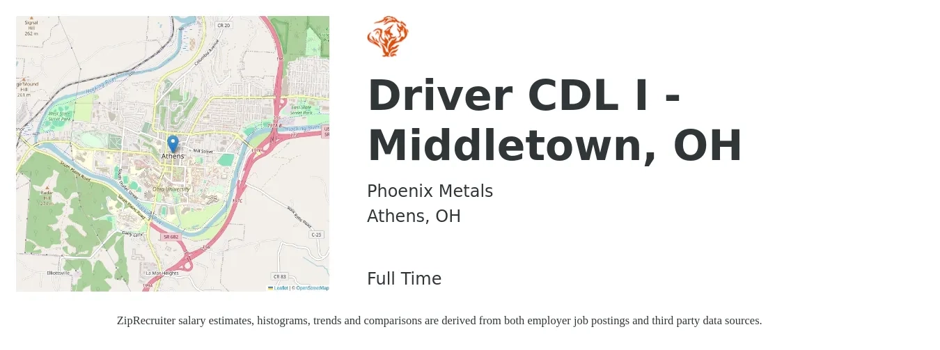 Phoenix Metals job posting for a Driver CDL I - Middletown, OH in Athens, OH with a salary of $24 to $41 Hourly with a map of Athens location.
