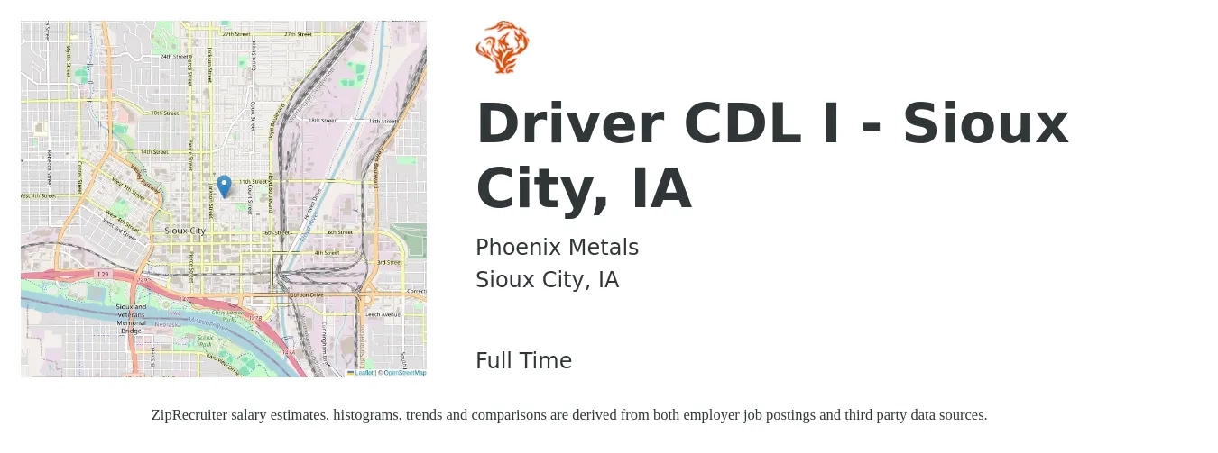 Phoenix Metals job posting for a Driver CDL I - Sioux City, IA in Sioux City, IA with a salary of $24 to $41 Hourly with a map of Sioux City location.