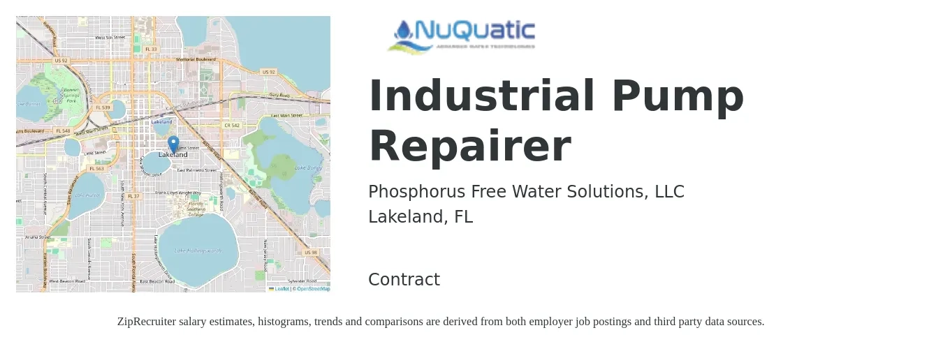 Phosphorus Free Water Solutions, LLC job posting for a Industrial Pump Repairer in Lakeland, FL with a map of Lakeland location.