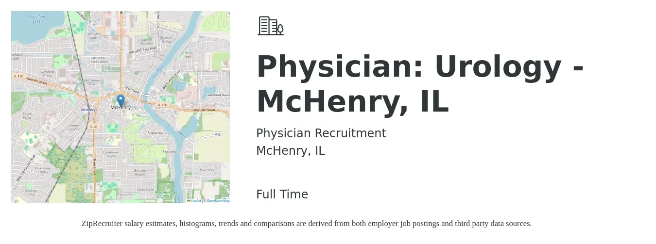 Physician Recruitment job posting for a Physician: Urology - McHenry, IL in McHenry, IL with a salary of $187,000 to $240,700 Yearly with a map of McHenry location.