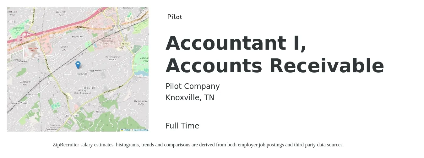 Pilot Company (SSC) job posting for a Accountant I, Accounts Receivable in Knoxville, TN with a salary of $40,800 to $56,500 Yearly with a map of Knoxville location.