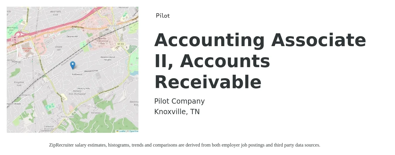 Pilot Company (SSC) job posting for a Accounting Associate II, Accounts Receivable in Knoxville, TN with a salary of $16 to $20 Hourly with a map of Knoxville location.