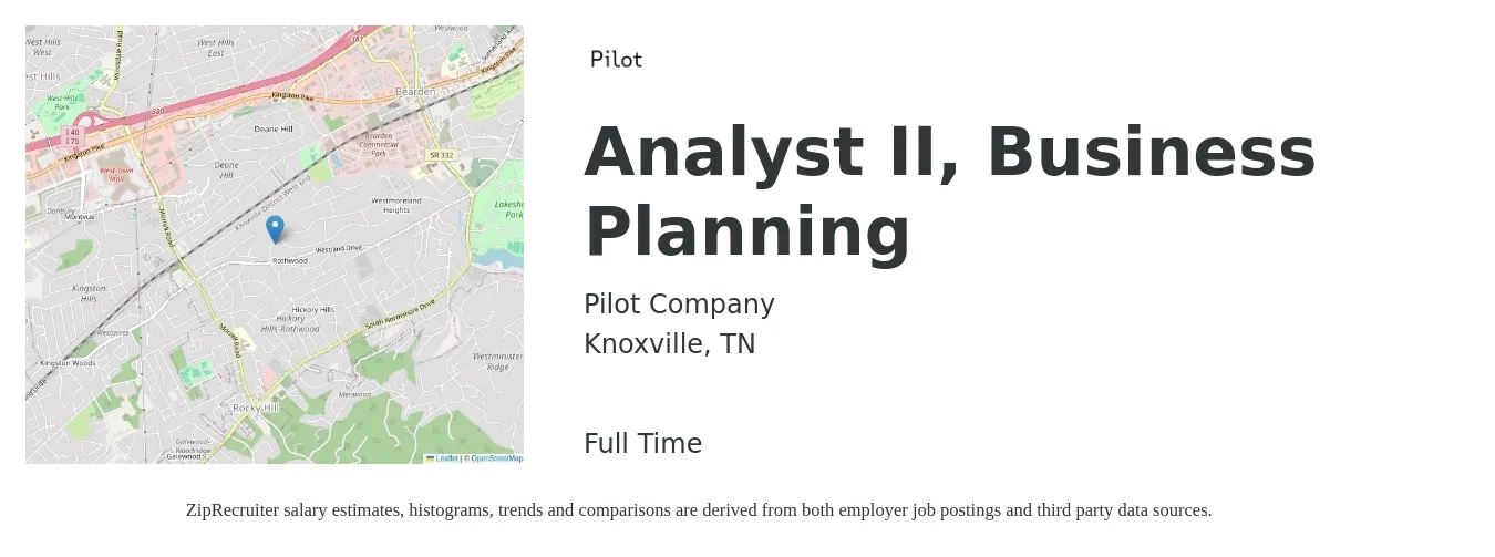Pilot Company (SSC) job posting for a Analyst II, Business Planning in Knoxville, TN with a salary of $50,700 to $73,800 Yearly with a map of Knoxville location.