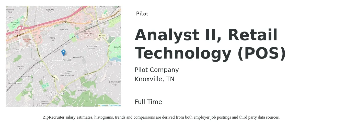 Pilot Company job posting for a Analyst II, Retail Technology (POS) in Knoxville, TN with a salary of $49,500 to $64,700 Yearly with a map of Knoxville location.