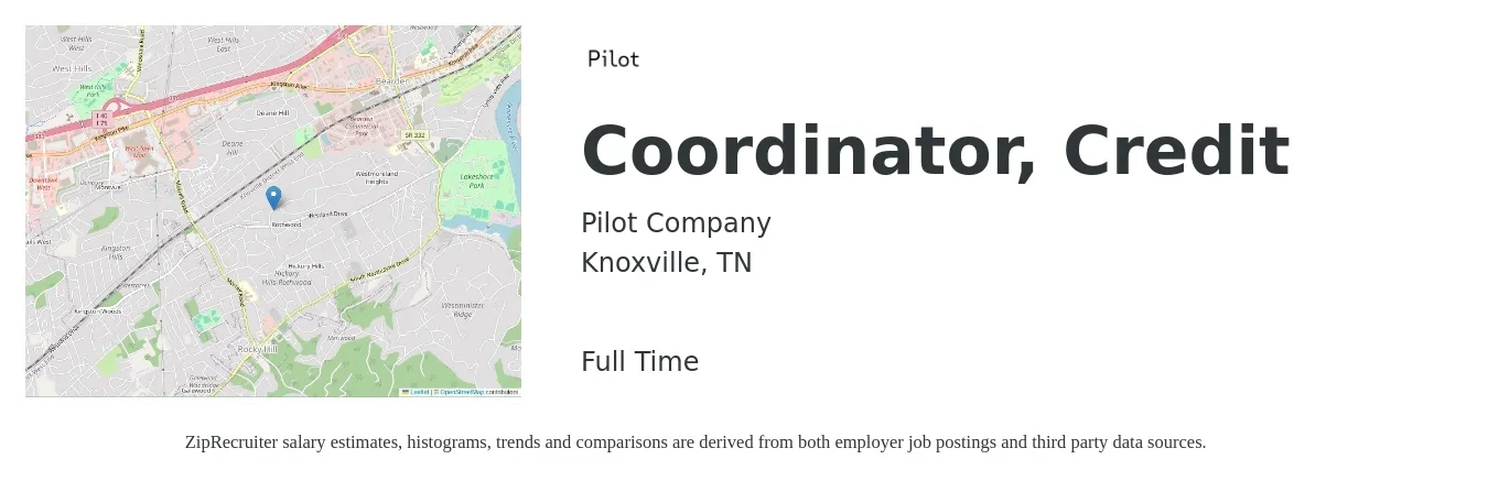 Pilot Company job posting for a Coordinator, Credit in Knoxville, TN with a salary of $17 to $22 Hourly with a map of Knoxville location.