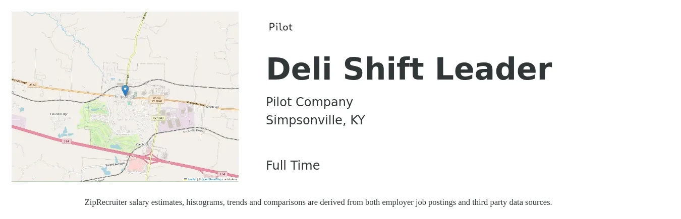 Pilot Company job posting for a Deli Shift Leader in Simpsonville, KY with a salary of $13 to $19 Hourly with a map of Simpsonville location.