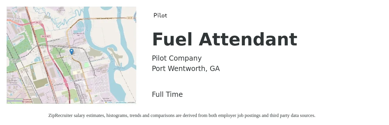 Pilot Company job posting for a Fuel Attendant in Port Wentworth, GA with a salary of $11 to $16 Hourly with a map of Port Wentworth location.