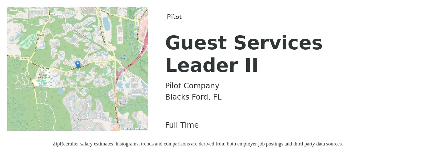 Pilot Company job posting for a Guest Services Leader II in Blacks Ford, FL with a salary of $14 to $20 Hourly with a map of Blacks Ford location.