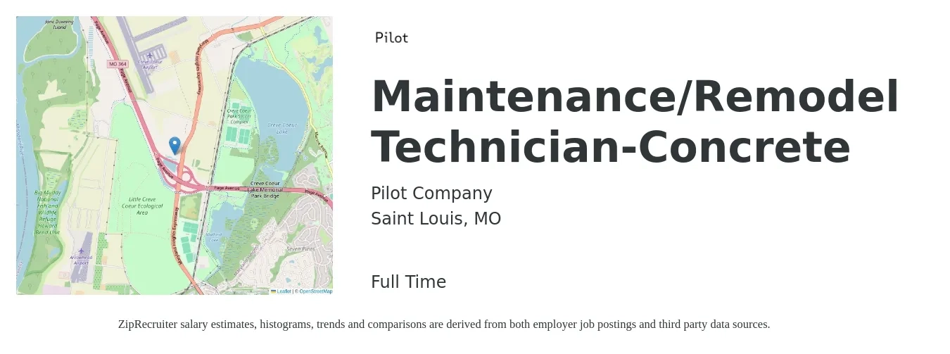 Pilot Company (SSC) job posting for a Maintenance/Remodel Technician-Concrete in Saint Louis, MO with a salary of $19 to $26 Hourly with a map of Saint Louis location.