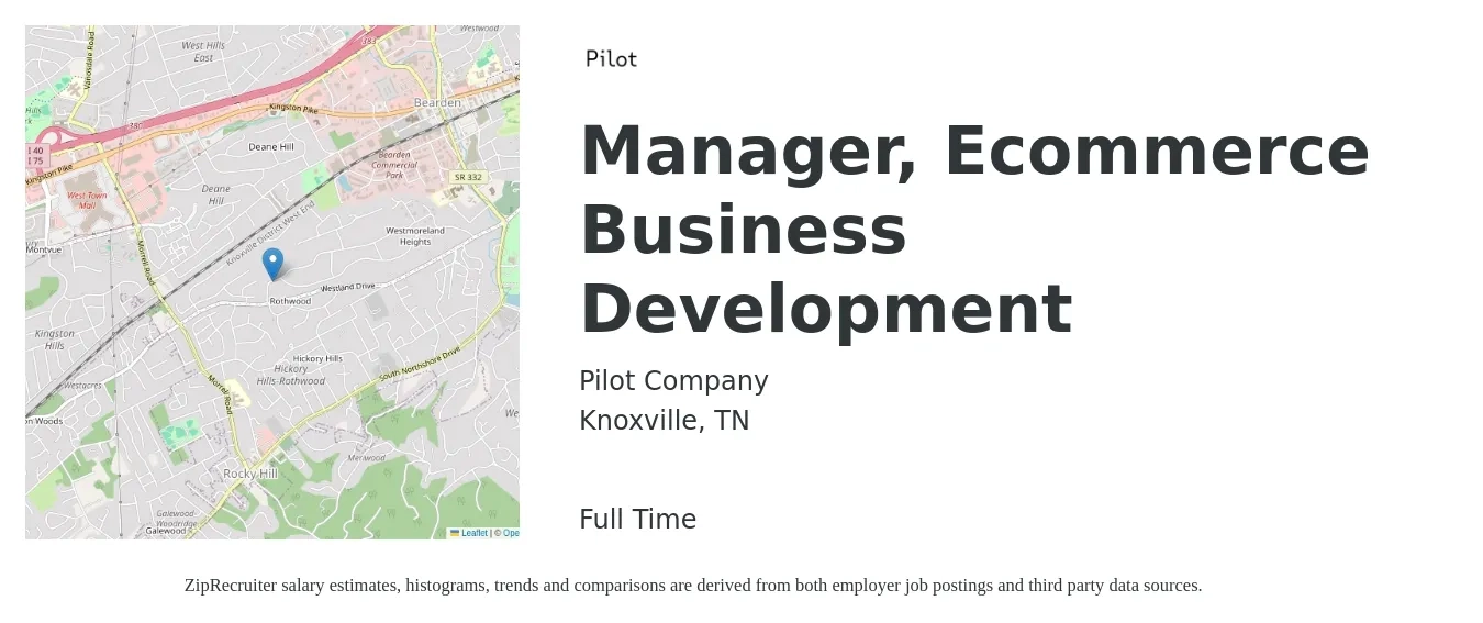 Pilot Company job posting for a Manager, Ecommerce Business Development in Knoxville, TN with a salary of $50,300 to $82,500 Yearly with a map of Knoxville location.