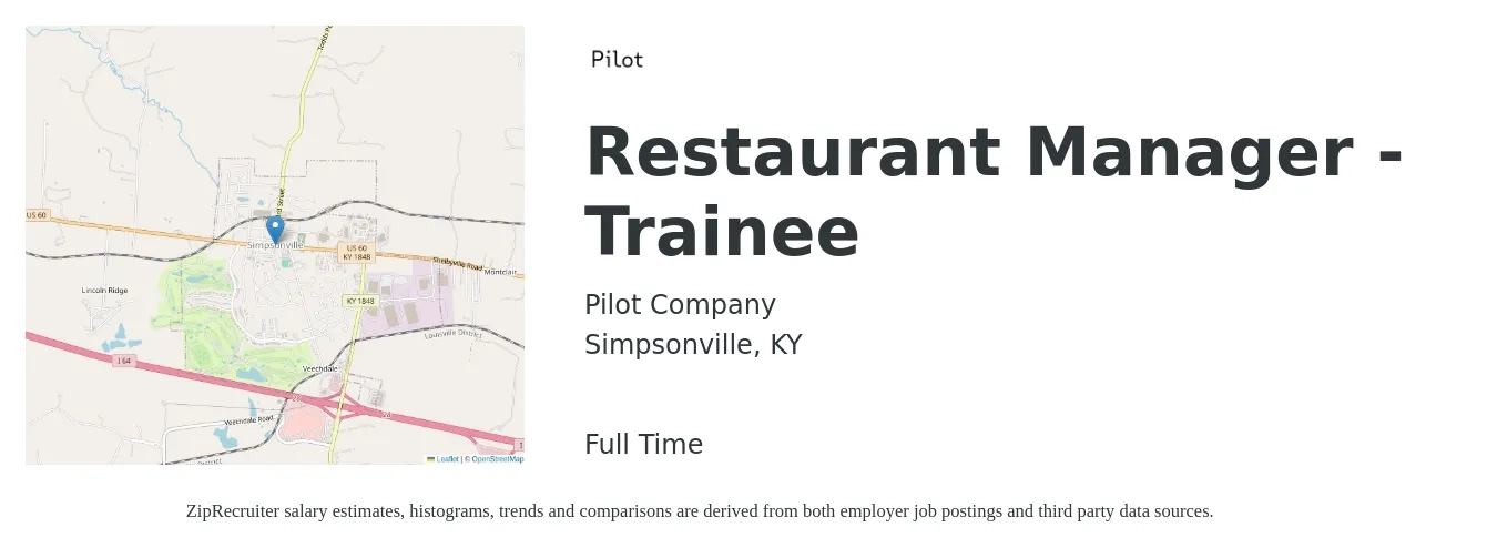 Pilot Company job posting for a Restaurant Manager - Trainee in Simpsonville, KY with a salary of $39,700 to $59,050 Yearly with a map of Simpsonville location.