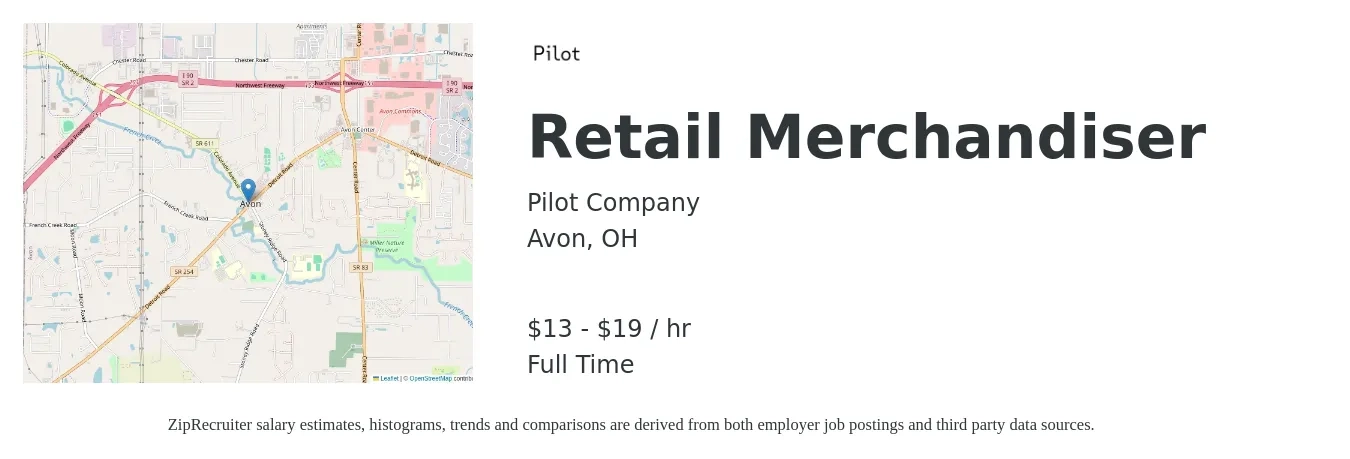 Pilot Company job posting for a Retail Merchandiser in Avon, OH with a salary of $14 to $20 Hourly with a map of Avon location.