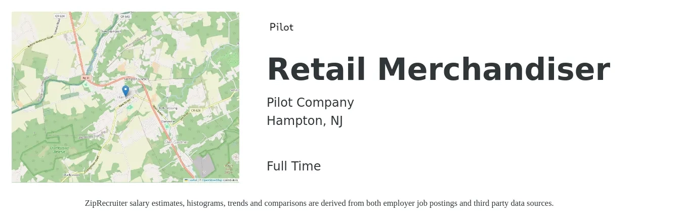 Pilot Company job posting for a Retail Merchandiser in Hampton, NJ with a salary of $18 to $25 Hourly with a map of Hampton location.