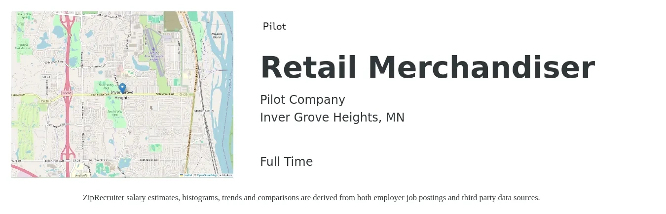 Pilot Company job posting for a Retail Merchandiser in Inver Grove Heights, MN with a salary of $15 to $22 Hourly with a map of Inver Grove Heights location.