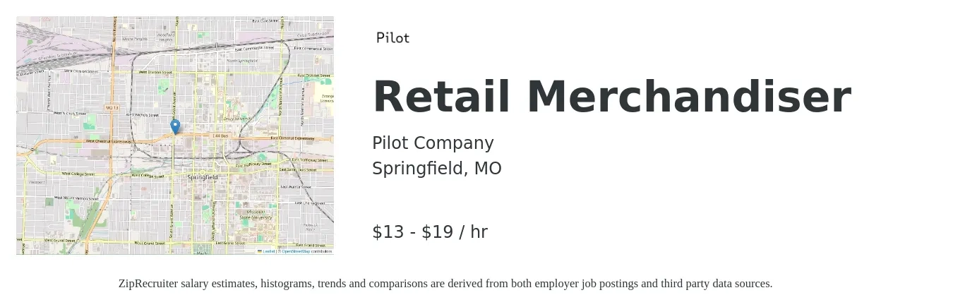Pilot Company job posting for a Retail Merchandiser in Springfield, MO with a salary of $14 to $20 Hourly with a map of Springfield location.