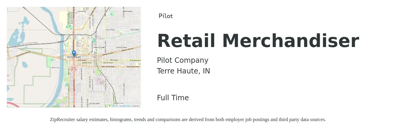 Pilot Company job posting for a Retail Merchandiser in Terre Haute, IN with a salary of $13 to $18 Hourly with a map of Terre Haute location.