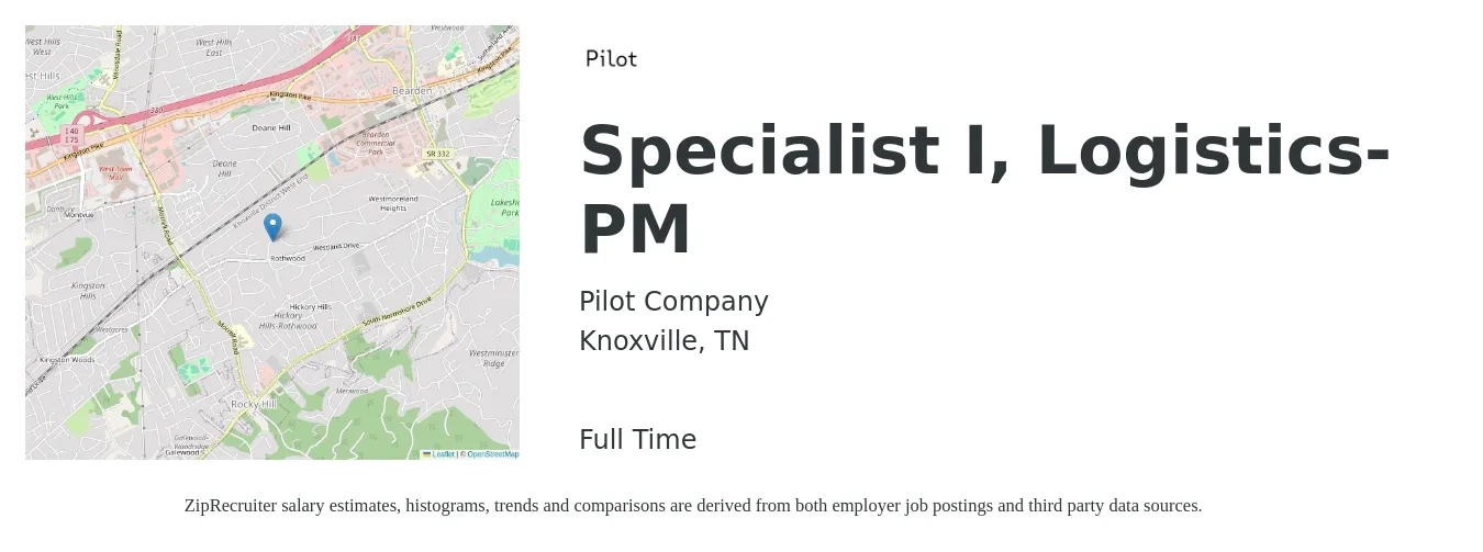Pilot Company (SSC) job posting for a Specialist I, Logistics-PM in Knoxville, TN with a salary of $17 to $25 Hourly with a map of Knoxville location.