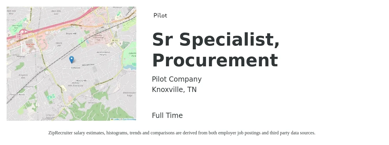 Pilot Company job posting for a Sr Specialist, Procurement in Knoxville, TN with a salary of $57,700 to $81,700 Yearly with a map of Knoxville location.