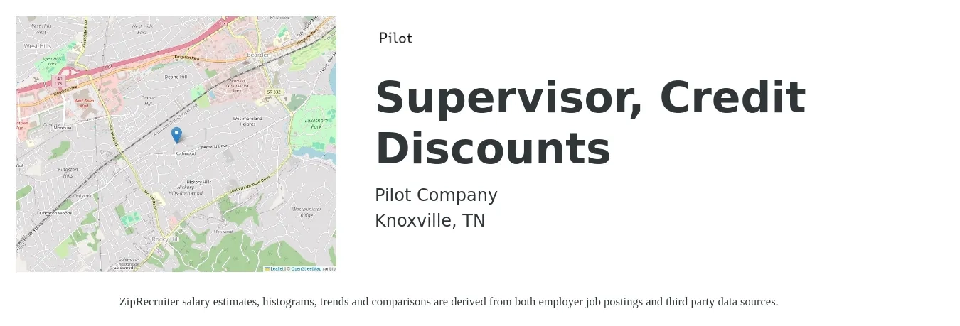 Pilot Company job posting for a Supervisor, Credit Discounts in Knoxville, TN with a salary of $29,700 to $76,300 Yearly with a map of Knoxville location.