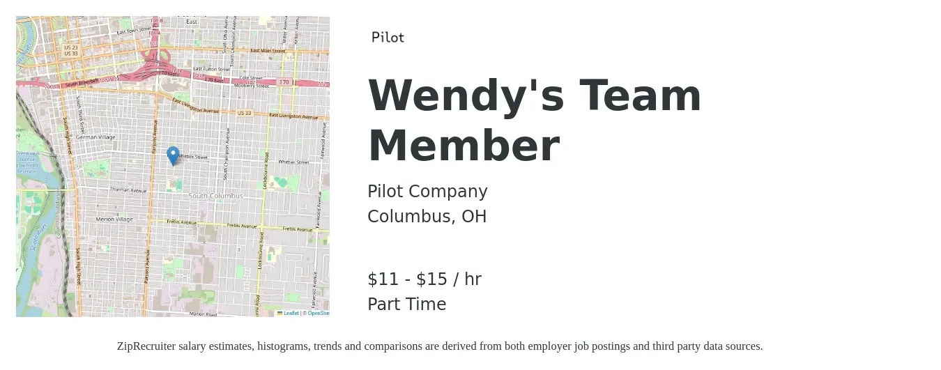 Pilot Company job posting for a Wendy's Team Member in Columbus, OH with a salary of $12 to $16 Hourly with a map of Columbus location.