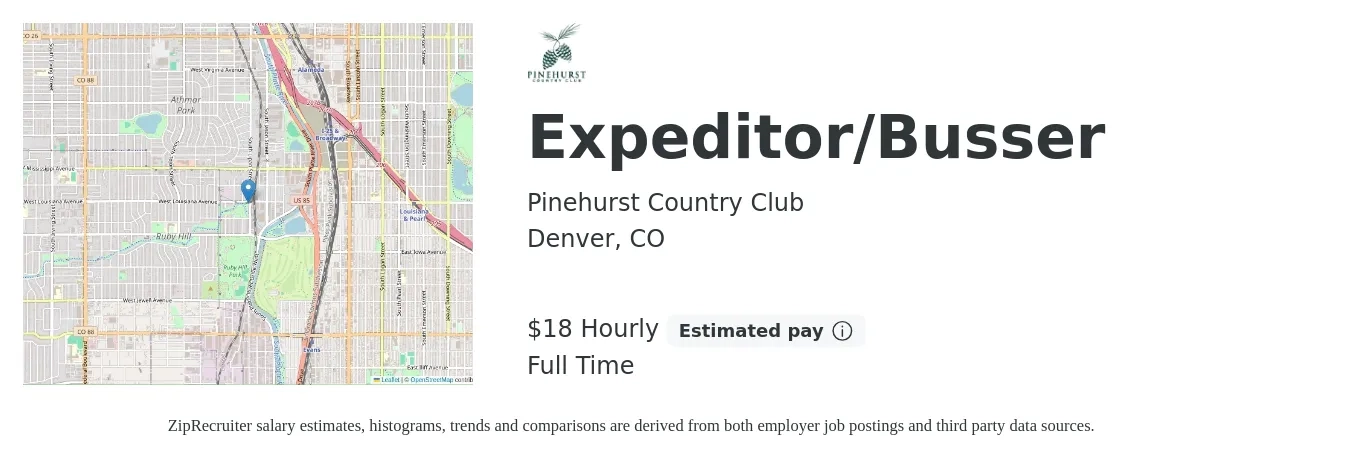 Pinehurst Country Club job posting for a Expeditor/Busser in Denver, CO with a salary of $19 Hourly with a map of Denver location.
