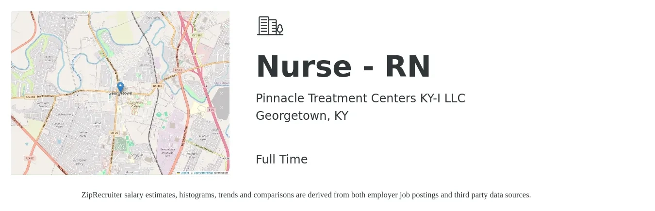 Pinnacle Treatment Centers KY-I LLC job posting for a Nurse - RN in Georgetown, KY with a salary of $2,000 Weekly with a map of Georgetown location.