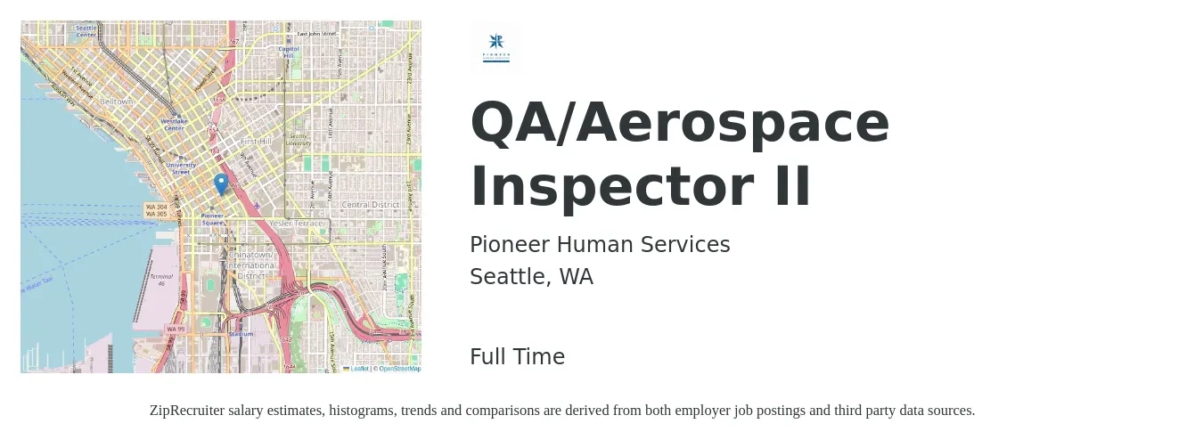 Pioneer Human Services job posting for a QA/Aerospace Inspector II in Seattle, WA with a salary of $26 to $38 Hourly with a map of Seattle location.
