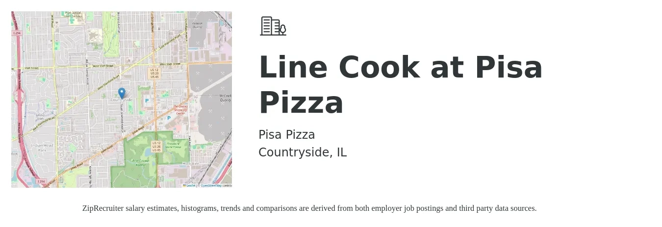 Pisa Pizza job posting for a Line Cook at Pisa Pizza in Countryside, IL with a salary of $16 to $19 Hourly with a map of Countryside location.