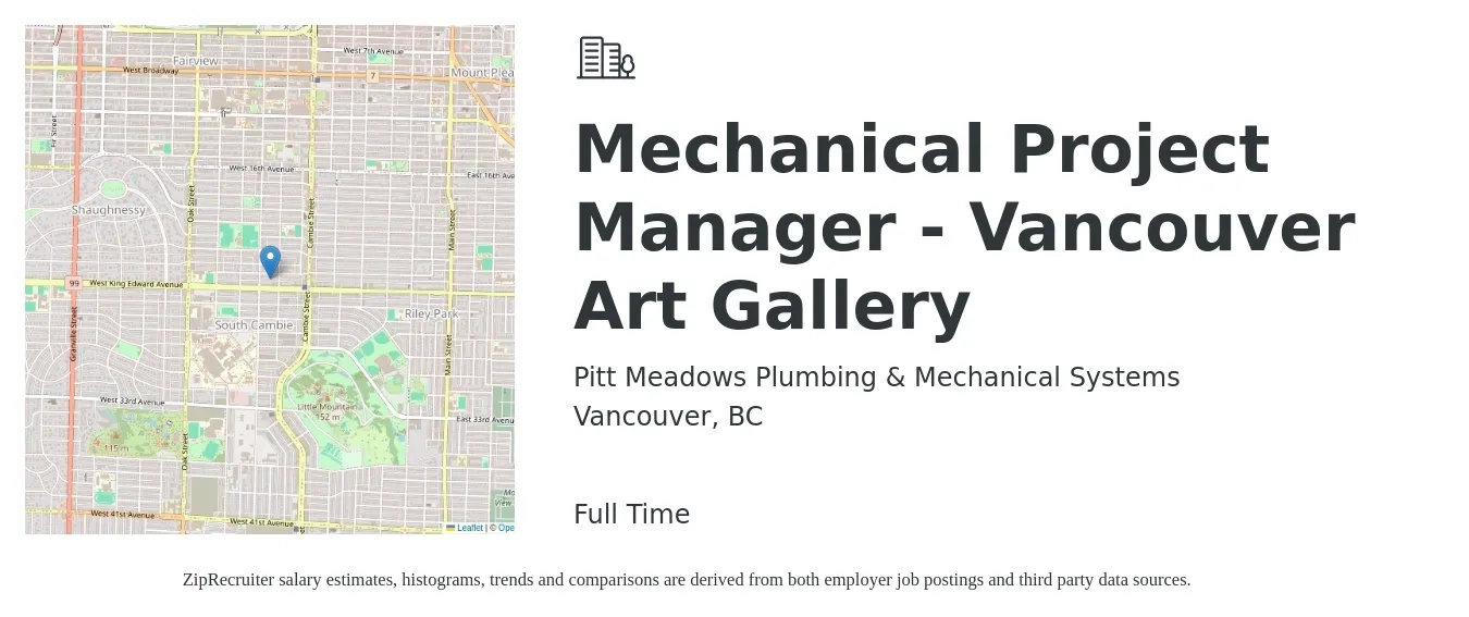 Pitt Meadows Plumbing & Mechanical Systems job posting for a Mechanical Project Manager - Vancouver Art Gallery in Vancouver, BC with a map of Vancouver location.