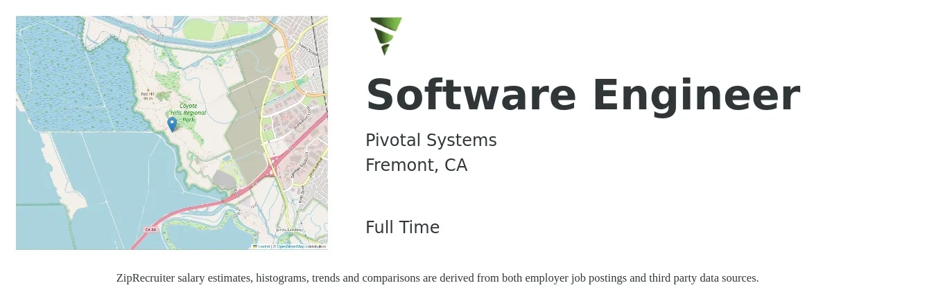 Pivotal Systems job posting for a Software Engineer in Fremont, CA with a salary of $142,200 to $205,000 Yearly with a map of Fremont location.