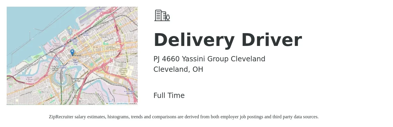 PJ 4660 Yassini Group Cleveland job posting for a Delivery Driver in Cleveland, OH with a salary of $16 to $20 Hourly with a map of Cleveland location.