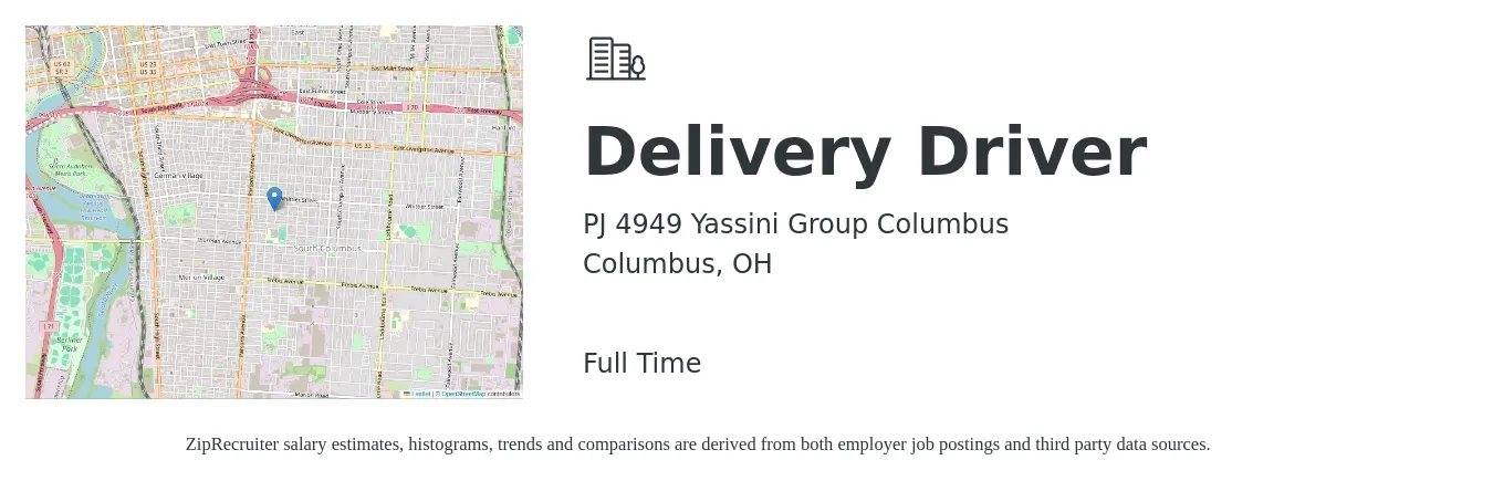PJ 4949 Yassini Group Columbus job posting for a Delivery Driver in Columbus, OH with a salary of $15 to $19 Hourly with a map of Columbus location.