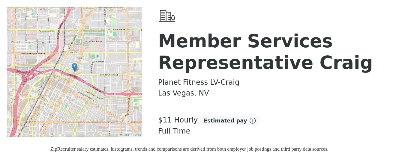 Planet Fitness LV-Craig job posting for a Member Services Representative Craig in Las Vegas, NV with a salary of $12 Hourly with a map of Las Vegas location.