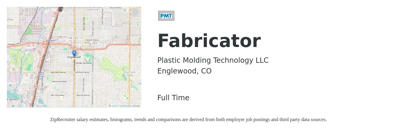 Plastic Molding Technology LLC job posting for a Fabricator in Englewood, CO with a salary of $18 to $24 Hourly with a map of Englewood location.