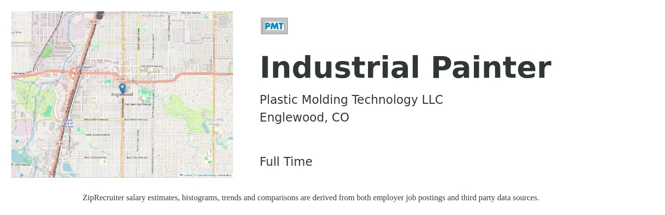 Plastic Molding Technology LLC job posting for a Industrial Painter in Englewood, CO with a salary of $18 to $24 Hourly with a map of Englewood location.
