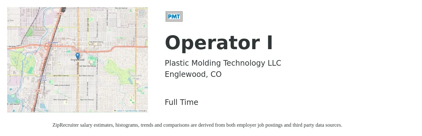 Plastic Molding Technology LLC job posting for a Operator I in Englewood, CO with a salary of $17 to $23 Hourly with a map of Englewood location.