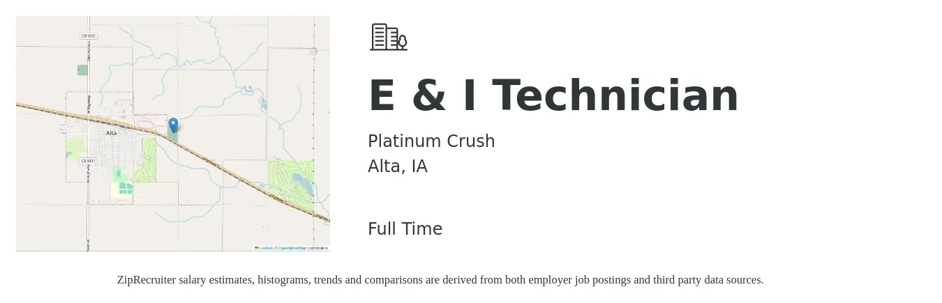 Platinum Crush job posting for a E & I Technician in Alta, IA with a salary of $18 to $28 Hourly with a map of Alta location.