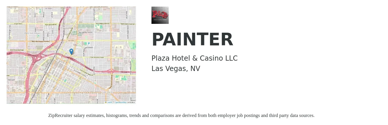 Plaza Hotel & Casino LLC job posting for a PAINTER in Las Vegas, NV with a salary of $18 to $24 Hourly with a map of Las Vegas location.