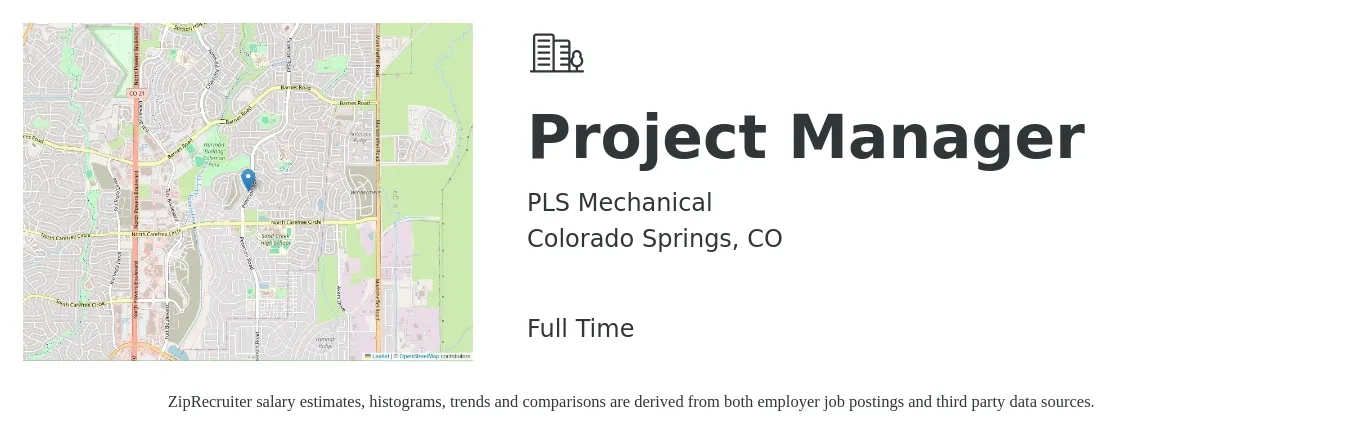 PLS Mechanical job posting for a Project Manager in Colorado Springs, CO with a salary of $46 to $60 Hourly with a map of Colorado Springs location.