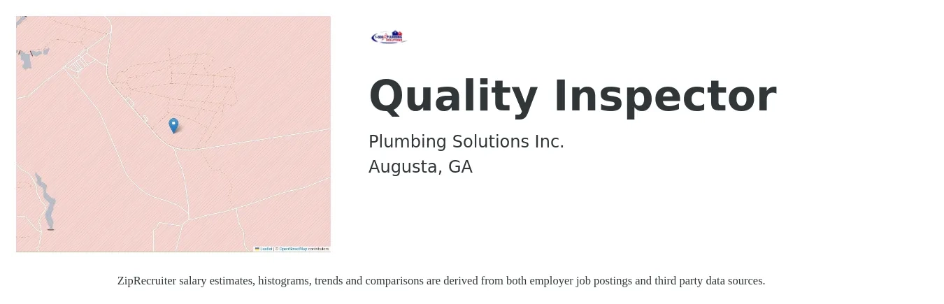 Plumbing Solutions LLC job posting for a Quality Inspector in Augusta, GA with a salary of $16 to $22 Hourly with a map of Augusta location.
