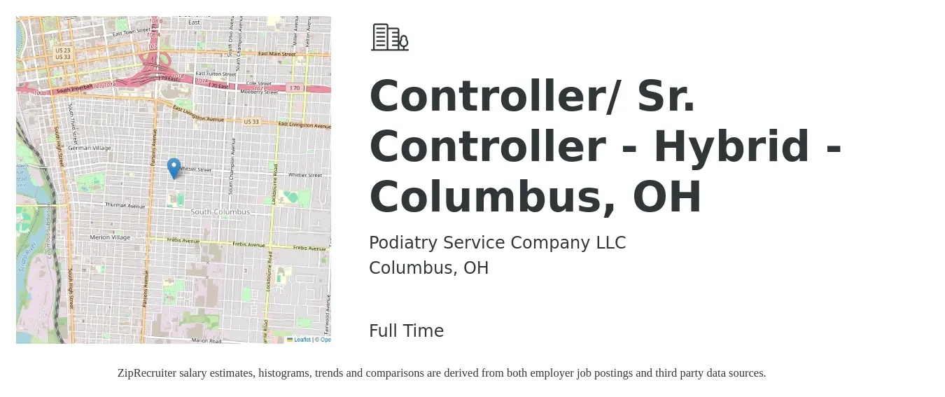 Podiatry Service Company LLC job posting for a Controller/ Sr. Controller - Hybrid - Columbus, OH in Columbus, OH with a salary of $93,700 to $133,800 Yearly with a map of Columbus location.