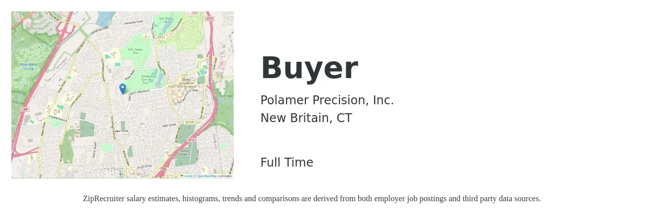 Polamer Precision, Inc. job posting for a Buyer in New Britain, CT with a salary of $48,800 to $80,000 Yearly with a map of New Britain location.