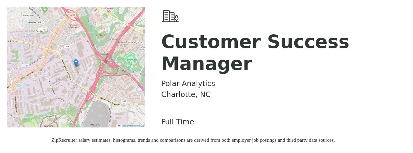 Polar Analytics job posting for a Customer Success Manager in Charlotte, NC with a salary of $58,100 to $96,700 Yearly with a map of Charlotte location.