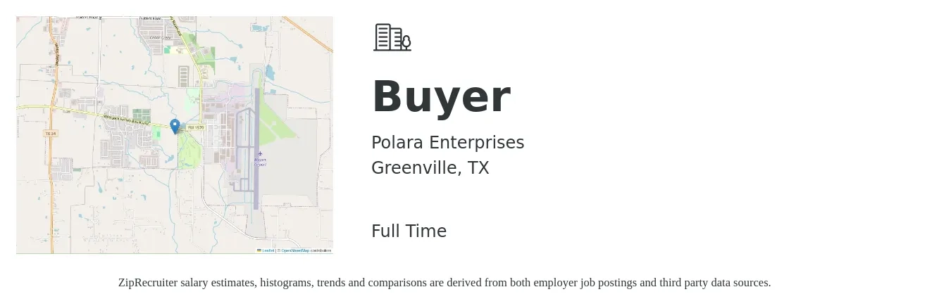 Polara Enterprises job posting for a Buyer in Greenville, TX with a salary of $44,700 to $66,800 Yearly with a map of Greenville location.