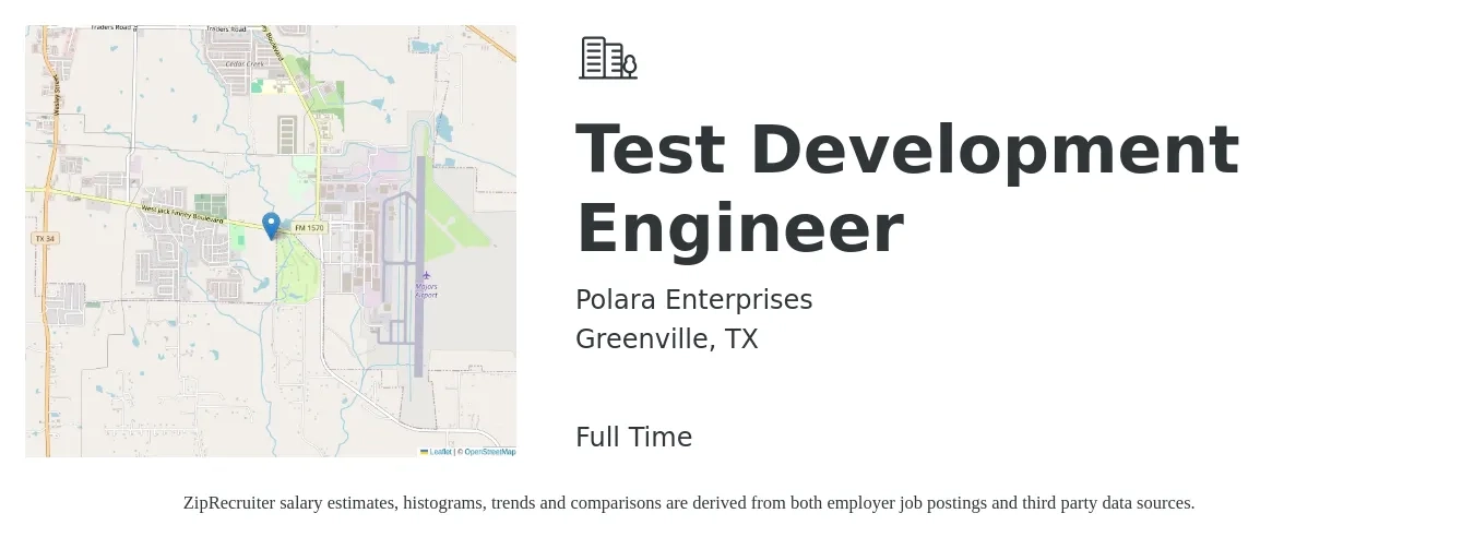 Polara Enterprises job posting for a Test Development Engineer in Greenville, TX with a salary of $38 to $53 Hourly with a map of Greenville location.